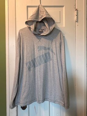 Puma Light Gray Pullover Hooded Sweatshirt with Logo